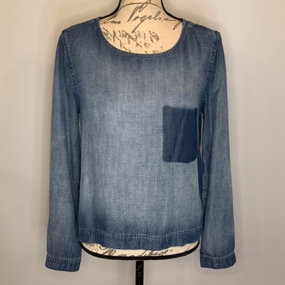 Anthropologie Cloth & Stone lace back chambray top S - Picture 2 of 8